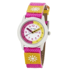 Cactus - Time Teacher - Girls Kids Watch - Pink / Yellow with Flowers