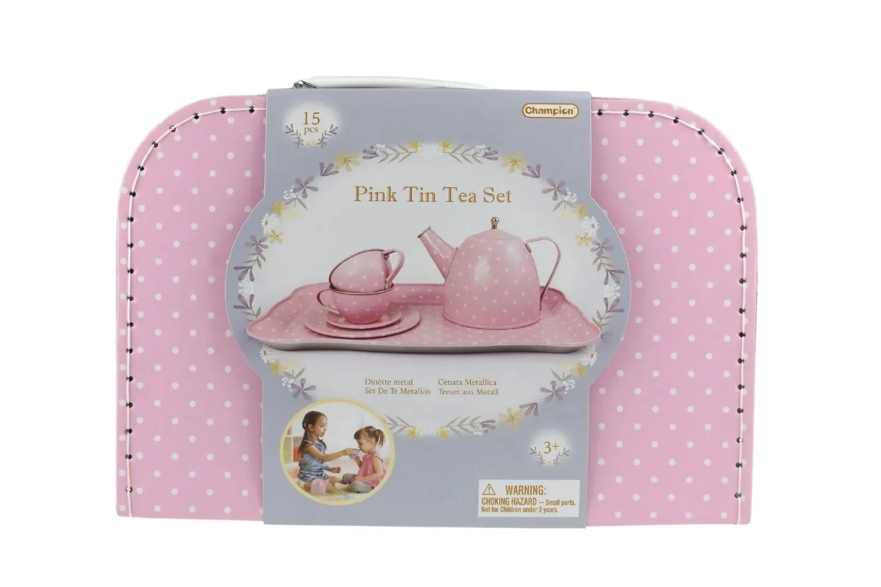 Pink Tin Tea Set In Suitcase 15 Piece