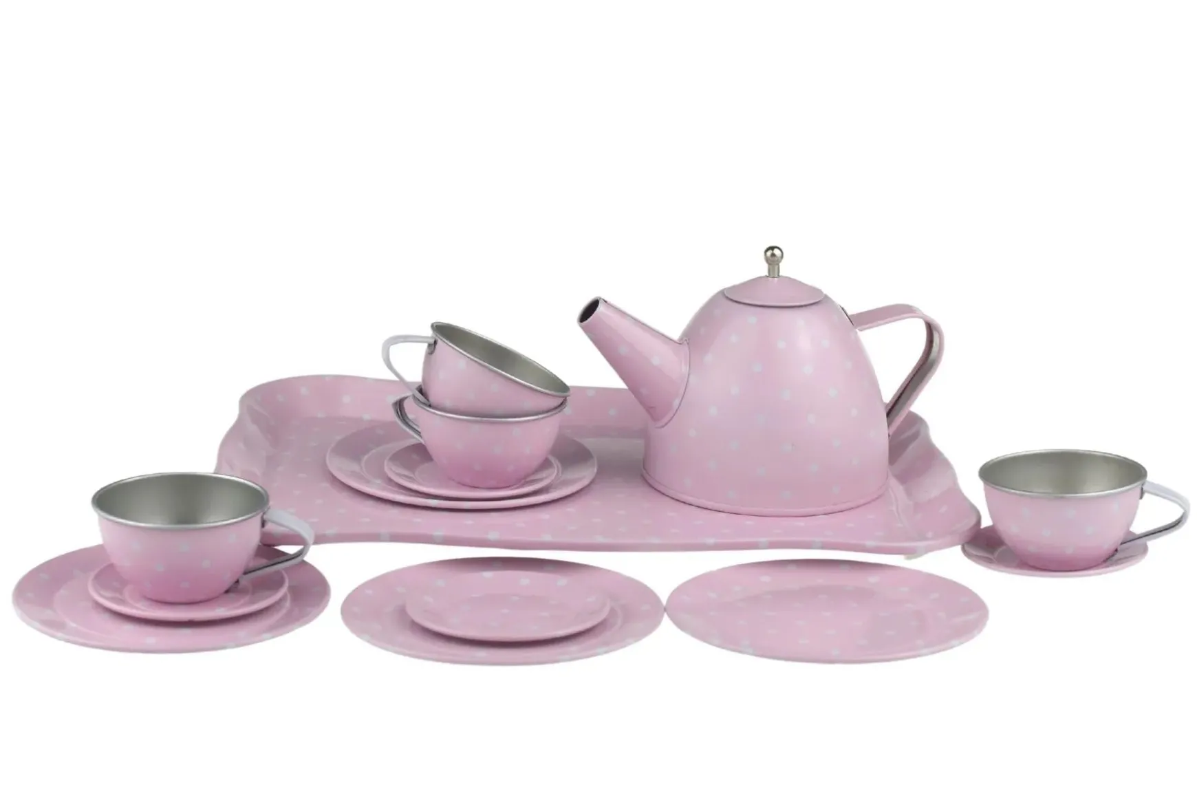 Pink Tin Tea Set In Suitcase 15 Piece