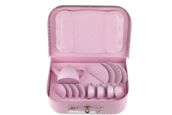 Pink Tin Tea Set In Suitcase 15 Piece