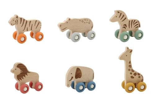Wildlife Wooden Animal With Silicone Wheels