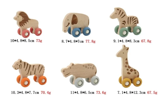 Wildlife Wooden Animal With Silicone Wheels
